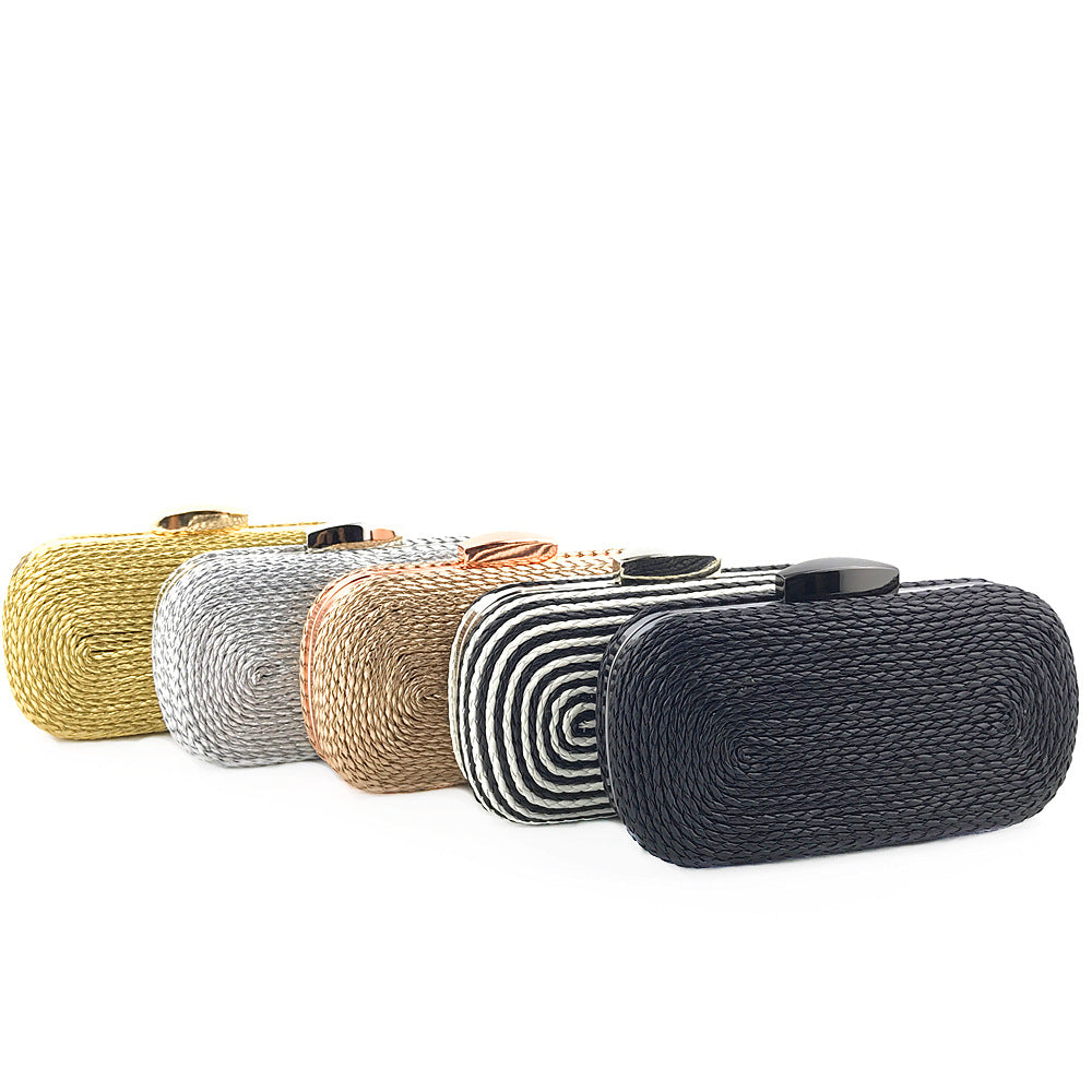 Women Woven Evening Clutch Bag | Handmade Braided Handbag with Golden Chain Strap, Elegant Chain Shoulder Bag for Party, 2026 New Summer Collection, Versatile Daily Tote Bag, Solid Color, Zipper Closure