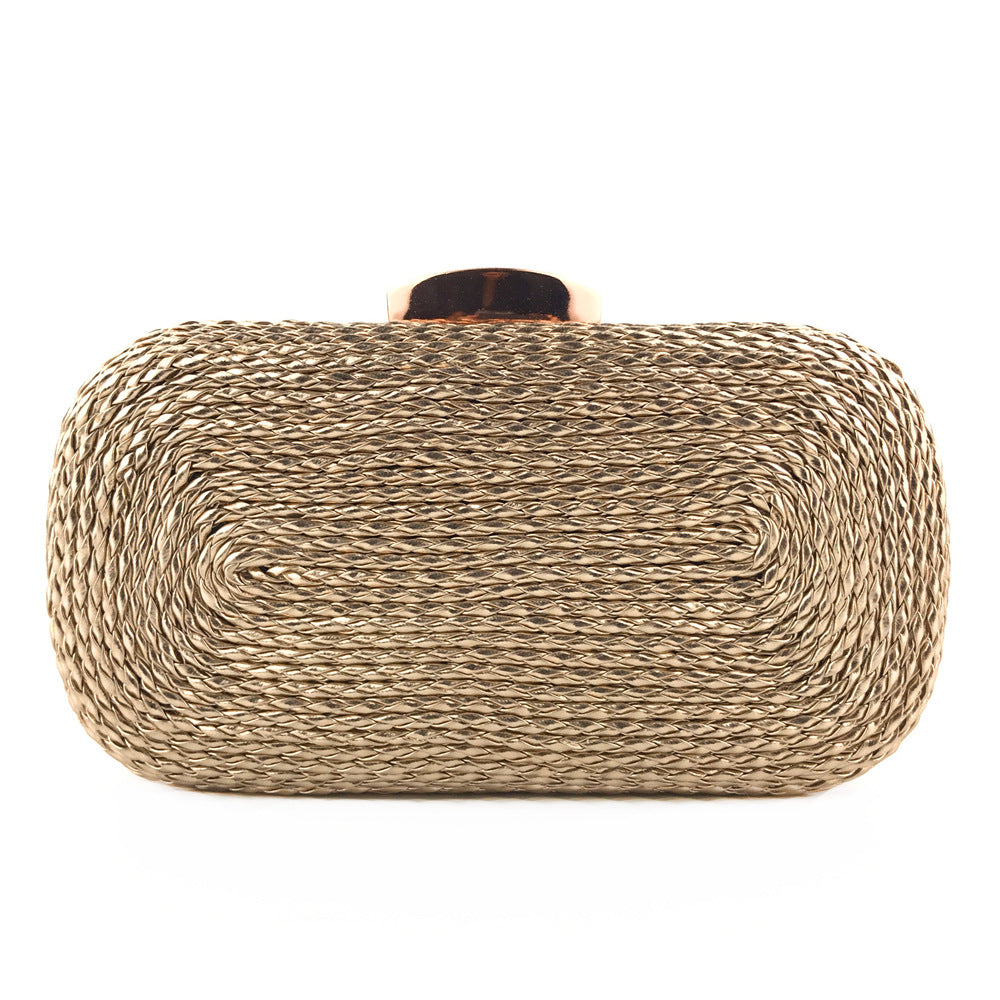 Women Woven Evening Clutch Bag | Handmade Braided Handbag with Golden Chain Strap, Elegant Chain Shoulder Bag for Party, 2026 New Summer Collection, Versatile Daily Tote Bag, Solid Color, Zipper Closure