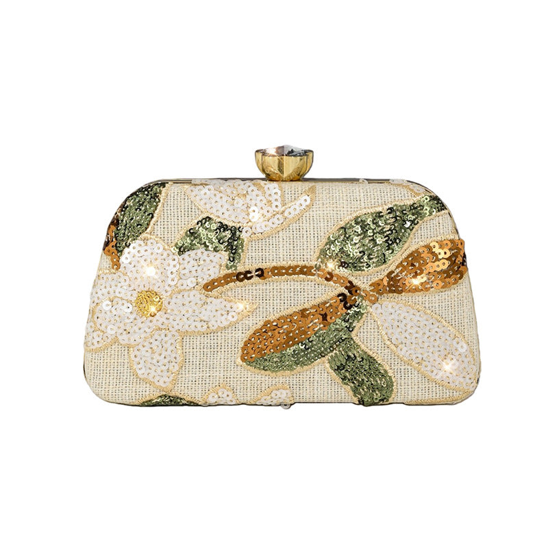 2026 New Handmade Embroidered Sequin Sparkling Evening Clutch Niche Handbag