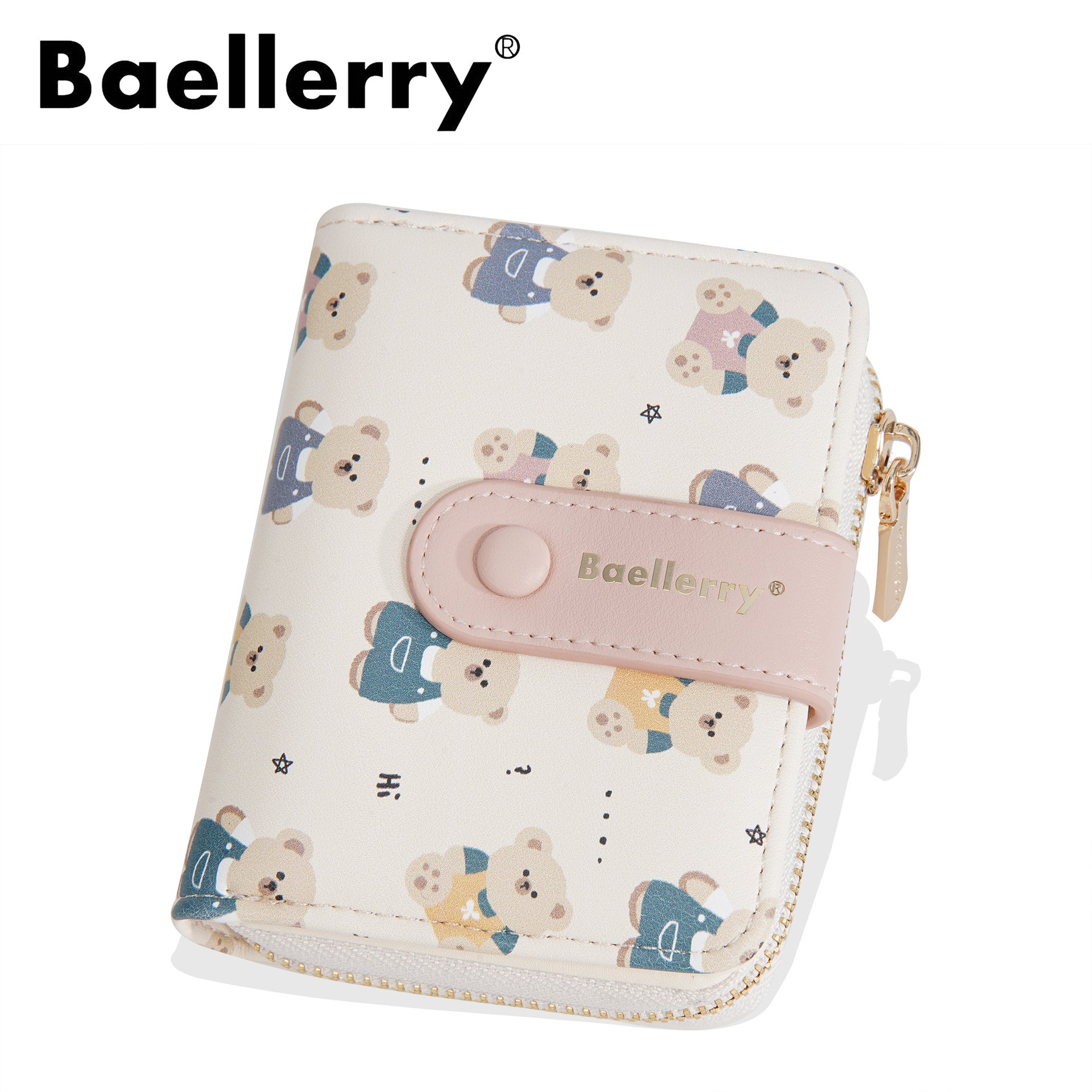Baellerry Women' Wallet with Bear Print - Short Zipper Coin Purse & Card Holder, Multi-Slot Cash Pocket Suitable for, Travel, Everyday, Compact (\u002F)