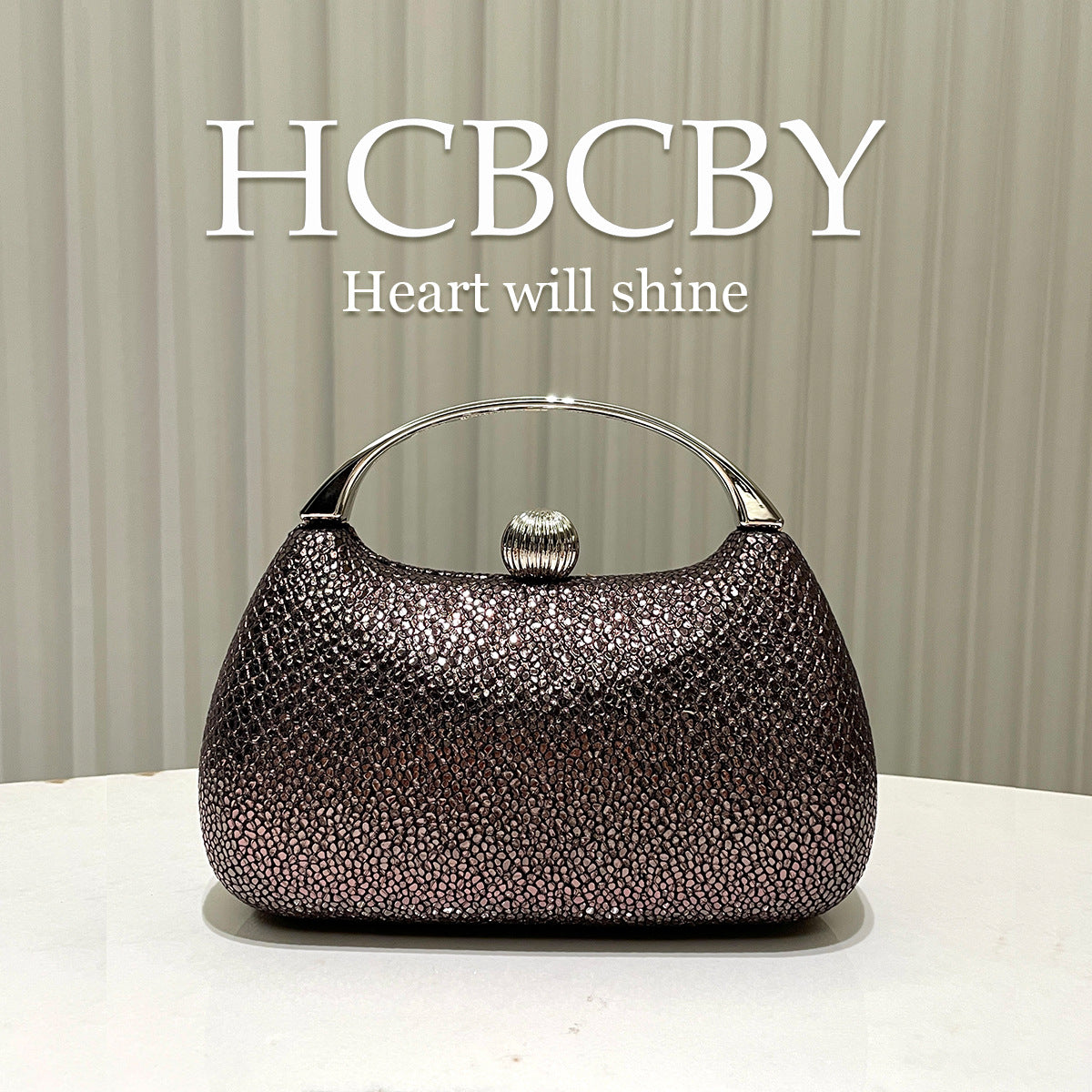 Hardshell Evening Clutch, Textured Glitter Material with Metallic Gradient Color, Metallic Handle And Lock Clasp, Suitable for Banquets, Weddings, And Dates, Luxurious And Exquisite