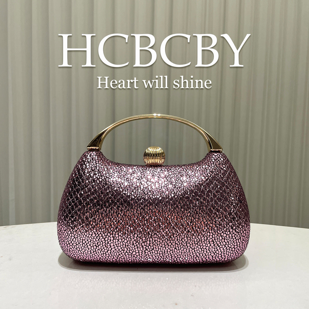 Hardshell Evening Clutch, Textured Glitter Material with Metallic Gradient Color, Metallic Handle And Lock Clasp, Suitable for Banquets, Weddings, And Dates, Luxurious And Exquisite