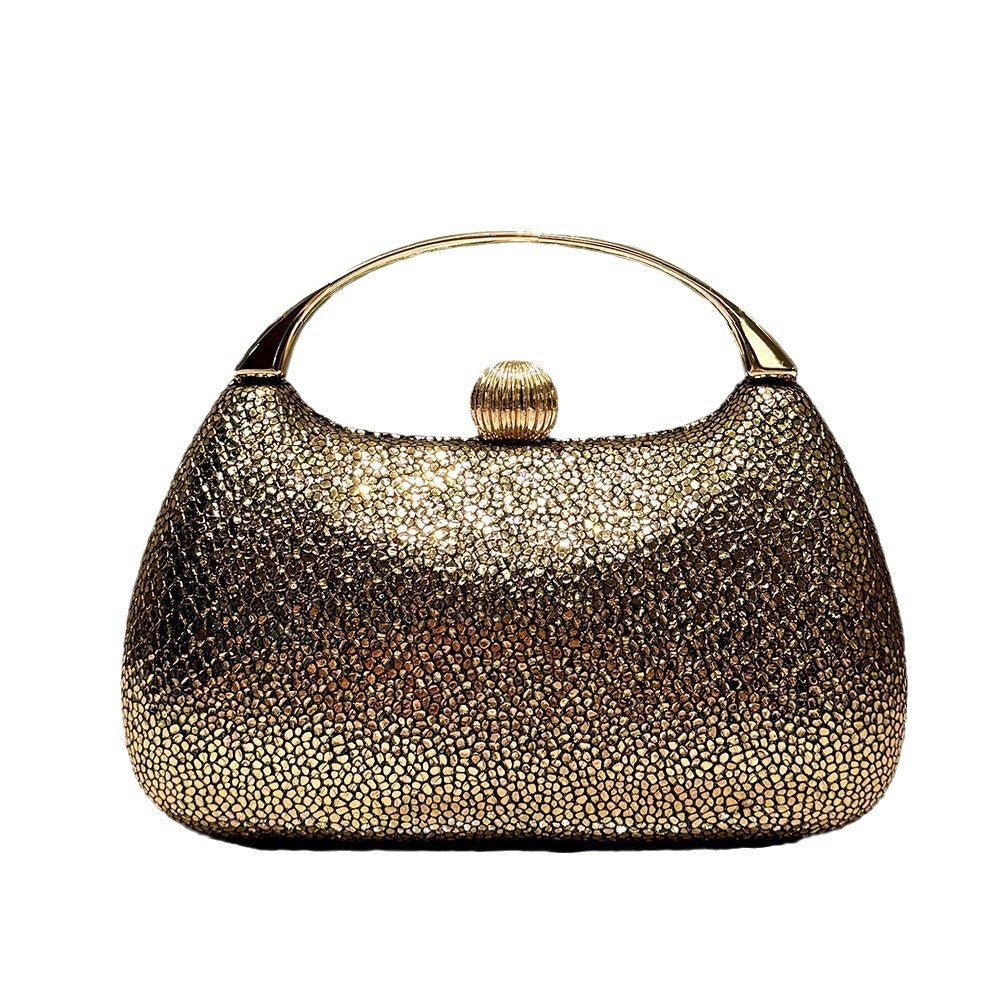 Hardshell Evening Clutch, Textured Glitter Material with Metallic Gradient Color, Metallic Handle And Lock Clasp, Suitable for Banquets, Weddings, And Dates, Luxurious And Exquisite