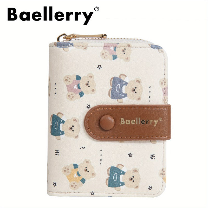 Vintage Bear Snap Wallet for Ladies Featuring a Zipper Change Compartment - a Compact Crossbody Clutch Ideal for Teens, Lightweight Storage Solution, And Easy Bear-Themed Additions for Travel And Everyday Use
