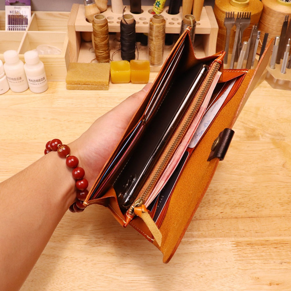 Genuine Leather Handmade Retro Multifunctional Wallet & Clutch Bag - Long Wallet Suitable for Holder, Cash, Cards, Creditors, Genuine Leather for Everyday Use, Travel,, - Stylish Gift