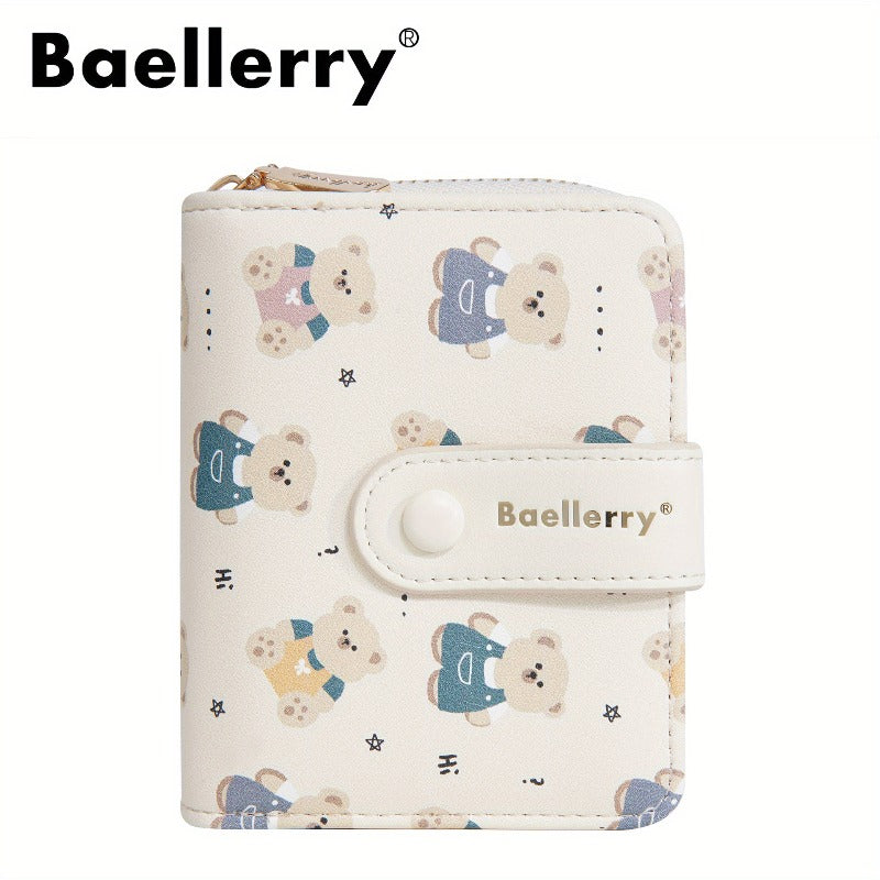 Vintage Bear Snap Wallet for Ladies Featuring a Zipper Change Compartment - a Compact Crossbody Clutch Ideal for Teens, Lightweight Storage Solution, And Easy Bear-Themed Additions for Travel And Everyday Use