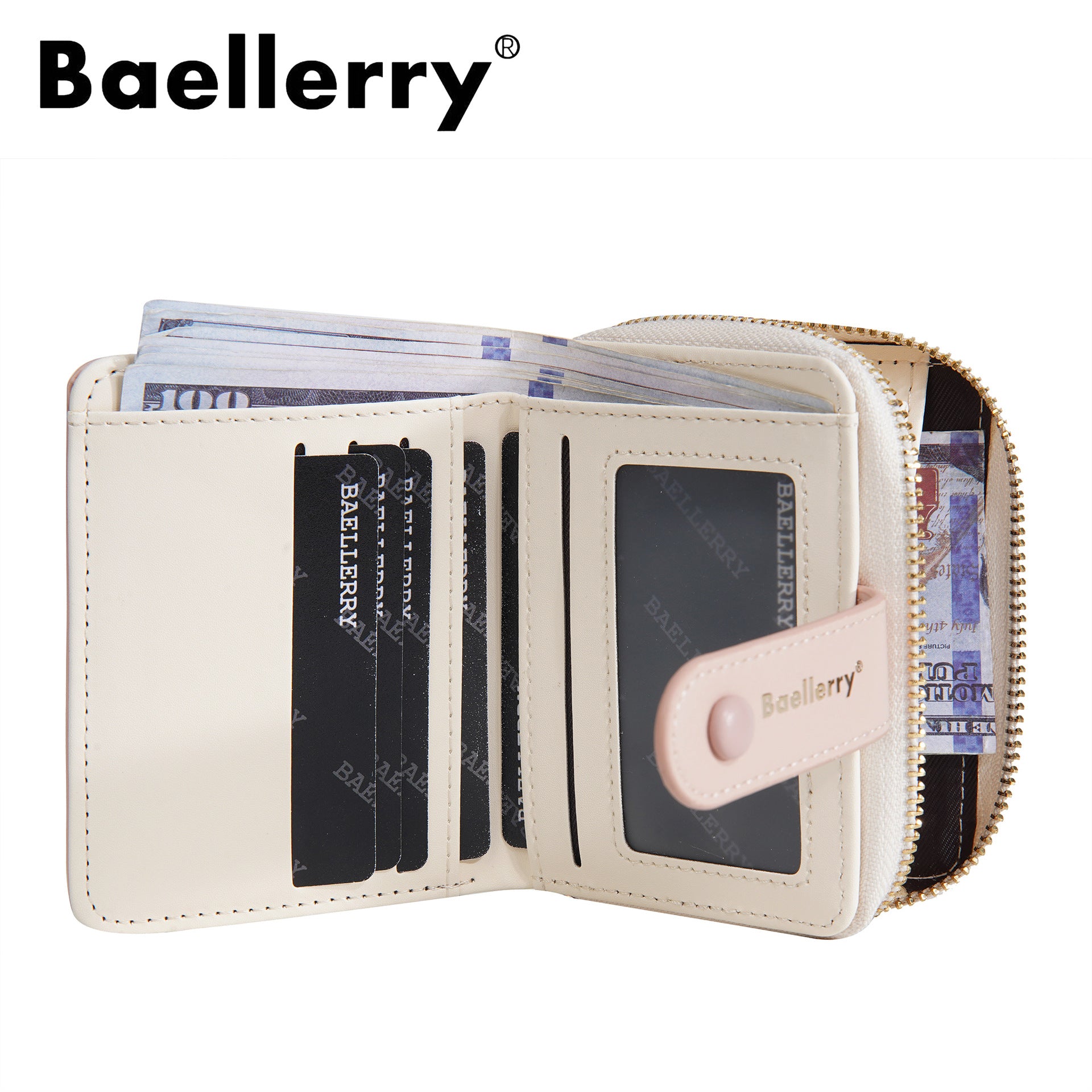 Baellerry Women' Wallet with Bear Print - Short Zipper Coin Purse & Card Holder, Multi-Slot Cash Pocket Suitable for, Travel, Everyday, Compact (\u002F)