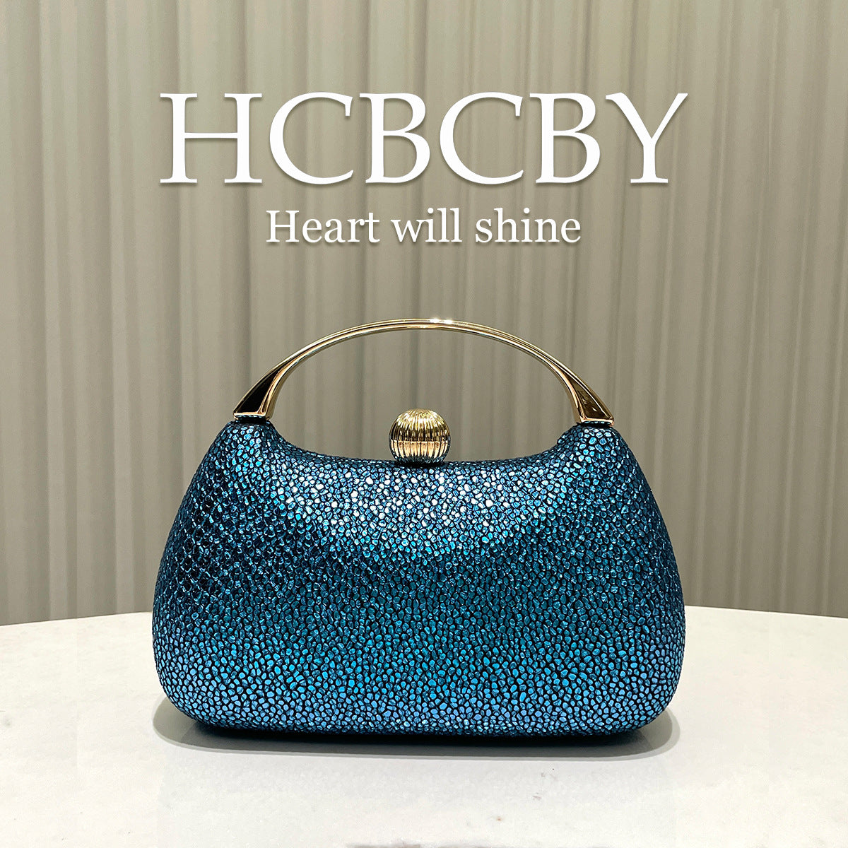 Hardshell Evening Clutch, Textured Glitter Material with Metallic Gradient Color, Metallic Handle And Lock Clasp, Suitable for Banquets, Weddings, And Dates, Luxurious And Exquisite