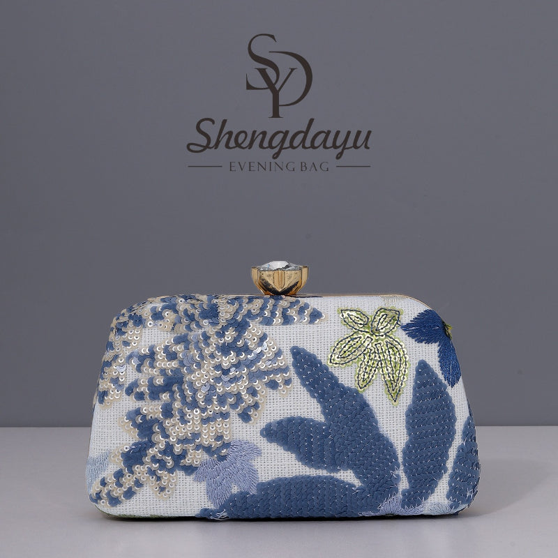 2026 New Handmade Embroidered Sequin Sparkling Evening Clutch Niche Handbag