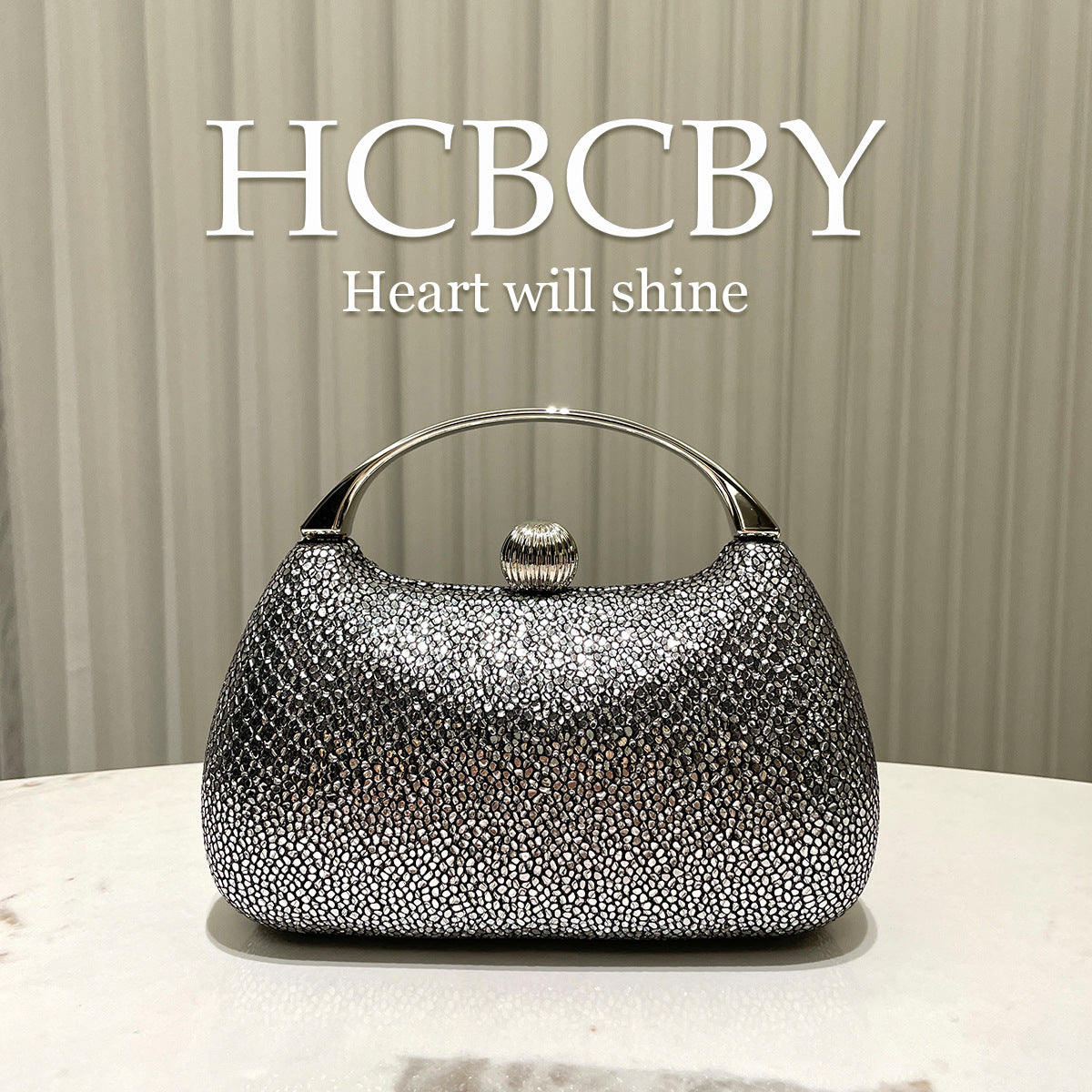 Hardshell Evening Clutch, Textured Glitter Material with Metallic Gradient Color, Metallic Handle And Lock Clasp, Suitable for Banquets, Weddings, And Dates, Luxurious And Exquisite