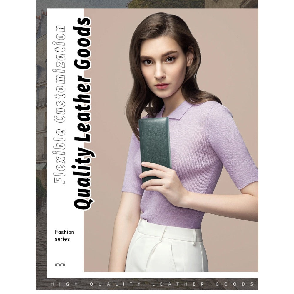 Long Genuine Leather Wallet with Multiple Card Slots, Top-Grain Cowhide, Alligator Emobossed, Clutch Style, Women'S Long Wallet, Large Capacity